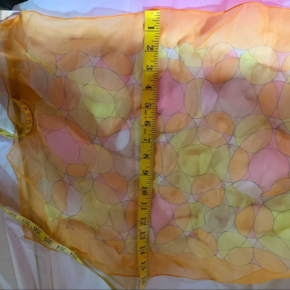 Yellow pink Polka Dot Scarf Hair Wrap Circles Retro - Picture 4 of 5